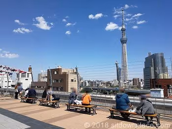 浅草ハレテラスの座れる場所スカイツリー前