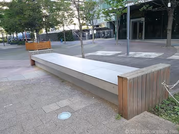 Long bench near the Shiodome Building Traffic Square