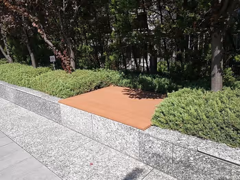 Benches on the 2F deck of the Shiba Rikyu Building