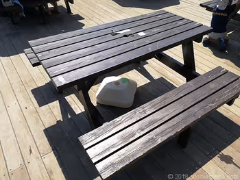 Table Seats on the Deck of the Management Building at Sarushima Island
