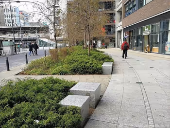 Rest area in front of the Atlas Tower Annex