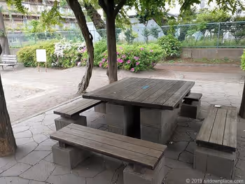 메이세이 공원의 파고라 테이블석