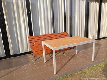 Long table seats of Toyoda Aeon Mall rooftop Shiki no Mori