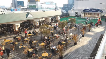 Resting area with seating at Ikebukuro Tobu Sky Deck Plaza