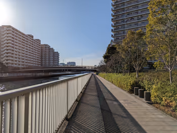 東陽町駅汐浜運河 遊歩道 イトーピア裏の休憩場所その1