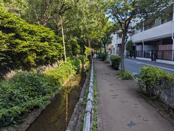 沼部駅六郷用水 密蔵院付近の休憩場所その1