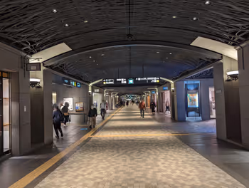 Rest area at the stone plaza of Tenjin Chikagai 8th street at Nishitetsu Fukuoka (Tenjin) Station, part 1