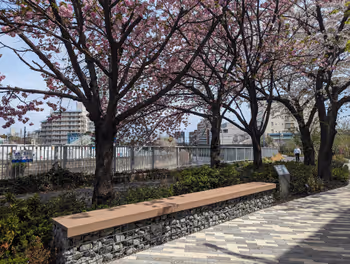 新馬場車站第一三共公開空地的休憩場所其一